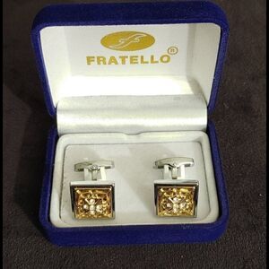 MEN'S FRATELLO GOLD, SILVER, RHINESTONE CUFF LINK